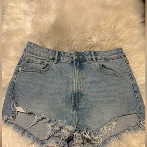 Zara Blue Jean Shorts Distressed Raw Hem